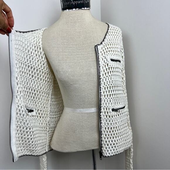 Suncoo Ivory Long Sleeve Zip Up Knit Sweater Cardigan Size T1= Small (328) - Picture 9 of 11